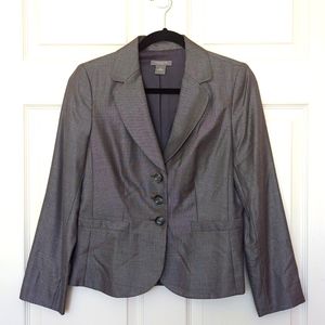 Ann Taylor Petite Fitted Gray With Tiny White Polka Dots 3 Button Blazer 6P